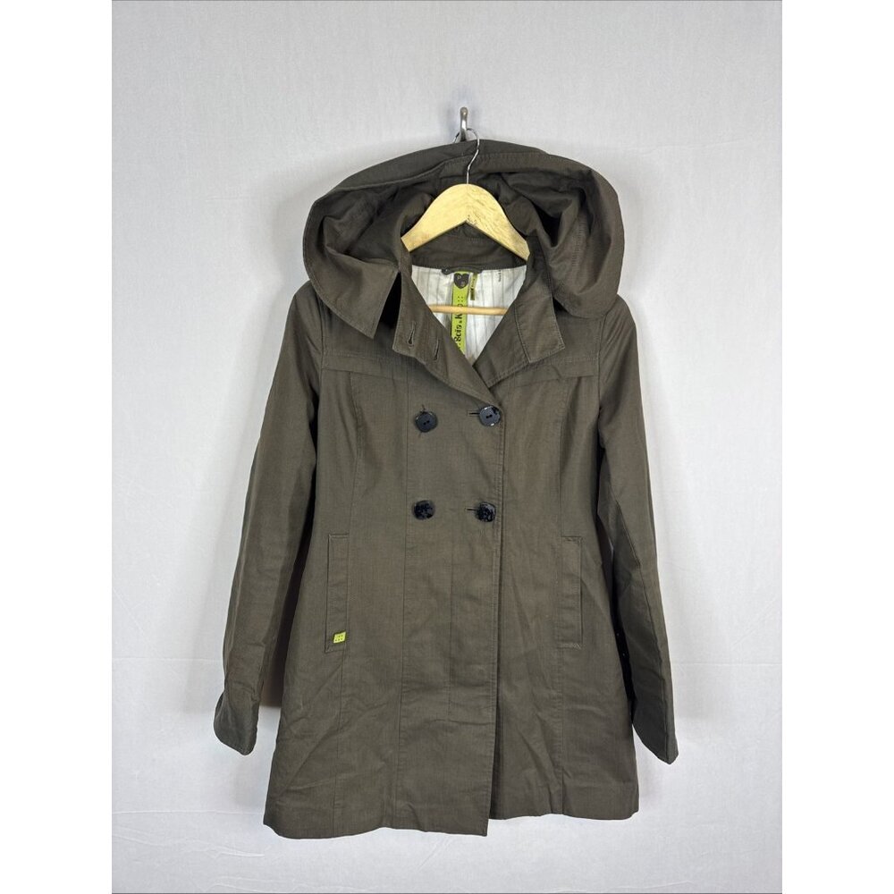 Soia & Kyo Women’s S Olive Hooded Trench Coat Double Breasted‎ Belted